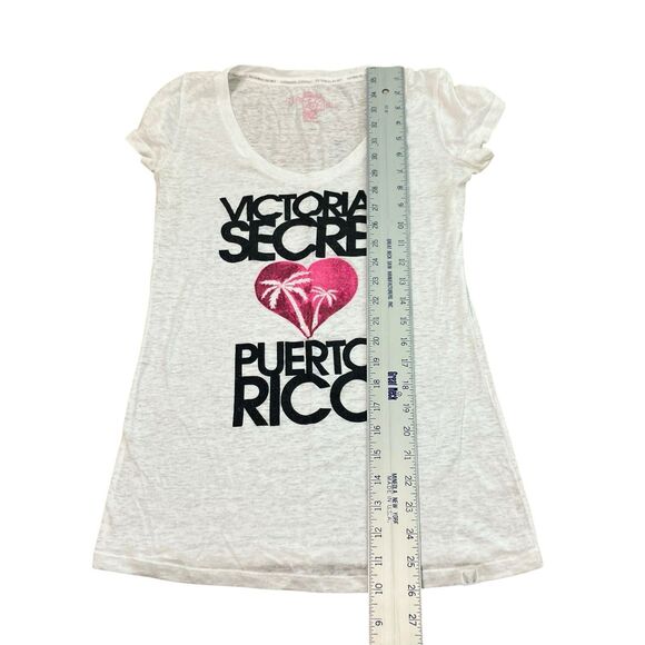 Victorias Secret Puerto Rico T Shirt M White Glitter Palm Trees Heart - Picture 3 of 10